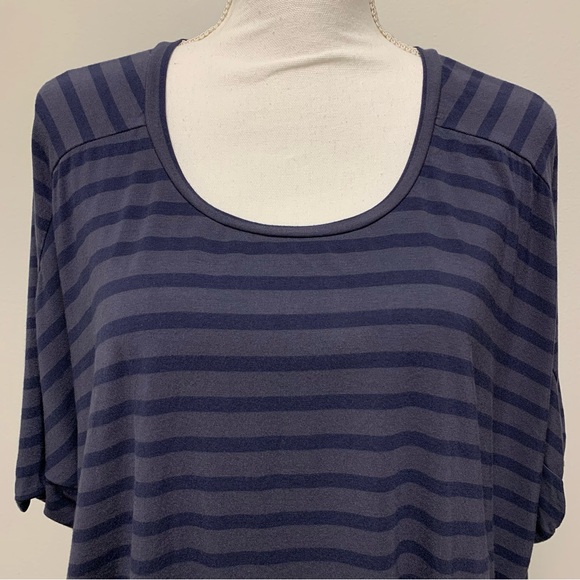 Nau Repose Striped Blouson Dress Size Medium Blue Micromodal Jersey Short Sleeve - Picture 2 of 7